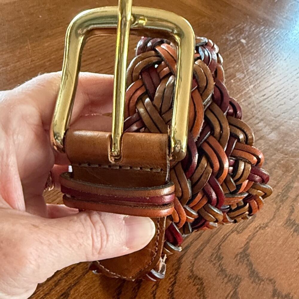 Vintage Lands End Leather Woven Belt Size 34